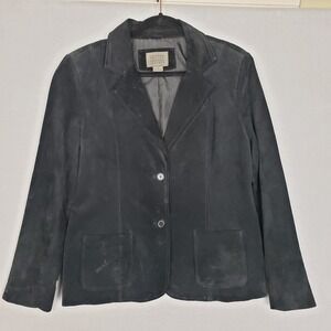 Uniform‎ John Paul Richard Size 10 Petite Suede Leather Jacket Blazer Black